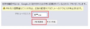 Google AdSense PINコードを入力