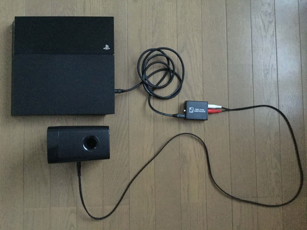 PS4と変換器、スピーカーとの実際の接続