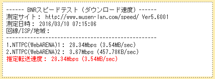 「ODN」朝(7時頃) BNRスピードテスト 28.34Mbps
