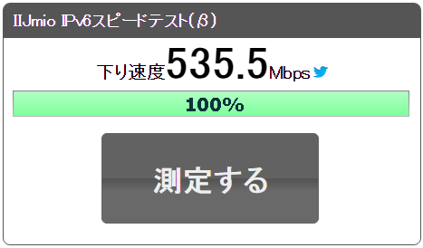 IIJmio IPv6スピードテスト 朝(7時頃) 535.5Mbps
