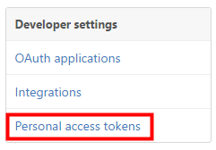 GitHub「Personal access tokens」を選択