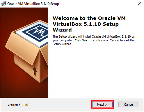 VirtualBox セットアップを確認し「Next」をクリック