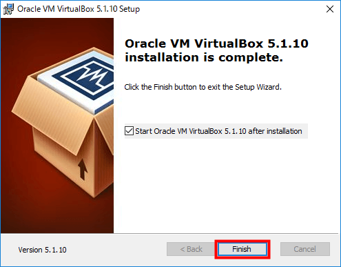 VirtualBox 「Finish」をクリック