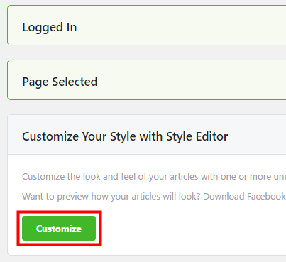 Instant Articles 「Customize」をクリック