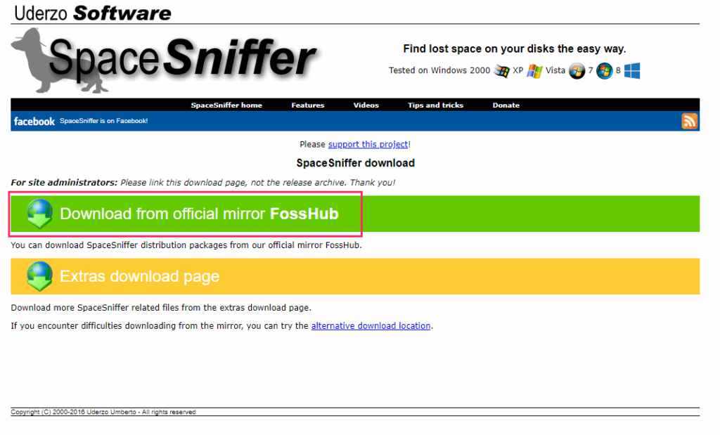 SpaceSniffer 「Download from official FossHub」をクリック