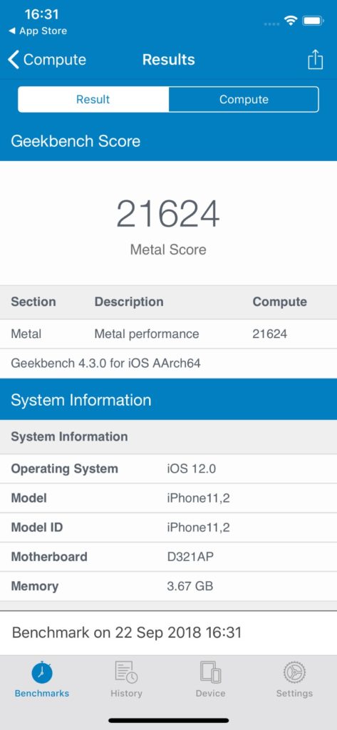 iPhone XS Computeベンチマーク