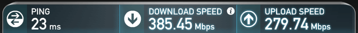 「ODN」昼(12時頃) speedtest.net 385.45Mbps